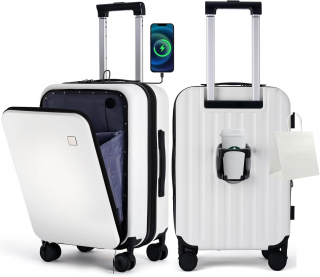 BIGTOPS 20 Inch Carry On Luggage, PC Lightweight Hardside Expandable Carry-On Luggage Airline Approved With Spinner Wheels, Front Compartment, Cup Holde, TSA-approved Lock, USB Port