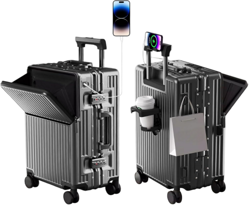 Bigtops Luggage, Polycarbonate Aluminum Hard Shell, Expandable Carry-On Suitcase with Spinner Wheels, Hard Shell Suitcase, 20 Inch Cabin