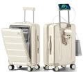 BIGTOPS Click to see full view 20 IN Carry On Luggage 22x14x9 Airline Approved - Front Pocket Hardside Travel Suitcase Unbreakable -with Cup Holder,Charging Port,Side Pothook, 360°Spinner Wheels, TSA Lock-White