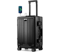 24 inch Luggage with Spinner Wheels Hard Shell Suitcases TSA Approved Luggage, Aluminum Frame Suitcases with Cup Holder, Black