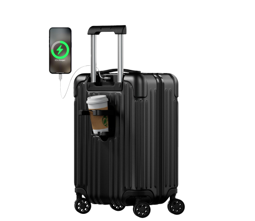 Bigtops Carry on Luggage 20 Inch USB Suitcases with Spinner Double Wheels Cup Holder PC+ABS Hardside Luggage with TSA Lock (Black)