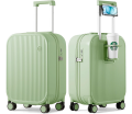 Bigtops Carry On Luggage with Cup Phone Holder Hard Shell Rolling Travel Suitcase with Spinner Wheels,20 Inch Smoke White