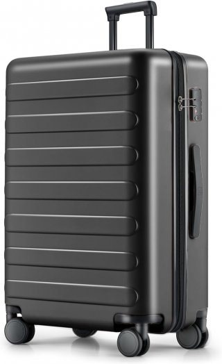 Large Checked Luggage 28 Inch, Checking In Luggage with Smooth Spinner Wheels, Lightweight, Hard Shell PC Suitcase, Lightweight Travel Luggage, TSA Approved (Black, Rhine Basic)
