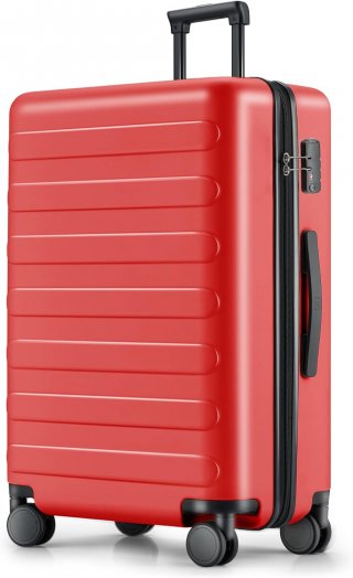 Large Checked Luggage 28 Inch, Checking In Luggage with Smooth Spinner Wheels, Lightweight, Hard Shell PC Suitcase, Lightweight Travel Luggage, TSA Approved (Raspberry, Rhine Basic)